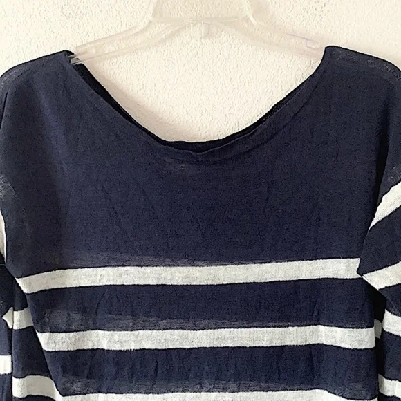 DENIM & SUPPLY Ralph Lauren Linen Tunic Sweater L Breton Stripe Navy Lightweight - Picture 3 of 11
